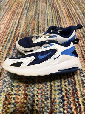 Nike Kids White and Navy Blue Athletic Sneakers with Royal Blue Accents